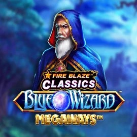 Fire Blaze Blue Wizard Megaways slot logo by Rarestone Gaming at Flaksi Casino